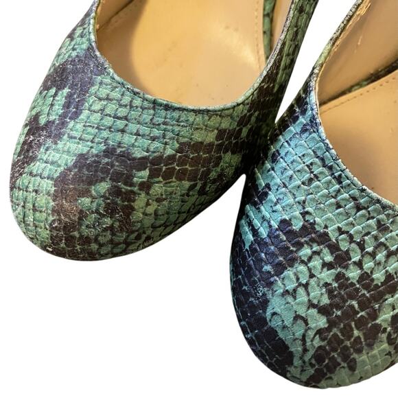 Steve Madden Womans 9 Snakeskin LEATHER Aspiree Pumps Turquoise Green Heels - Picture 2 of 7